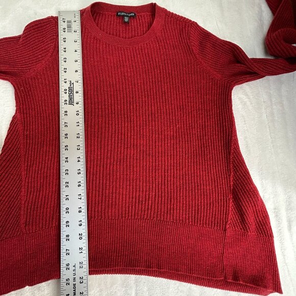 Eileen Fisher Women Red Merino Wool Ribbed Knit Crew Neck Sweater Small Pullover - Picture 7 of 7